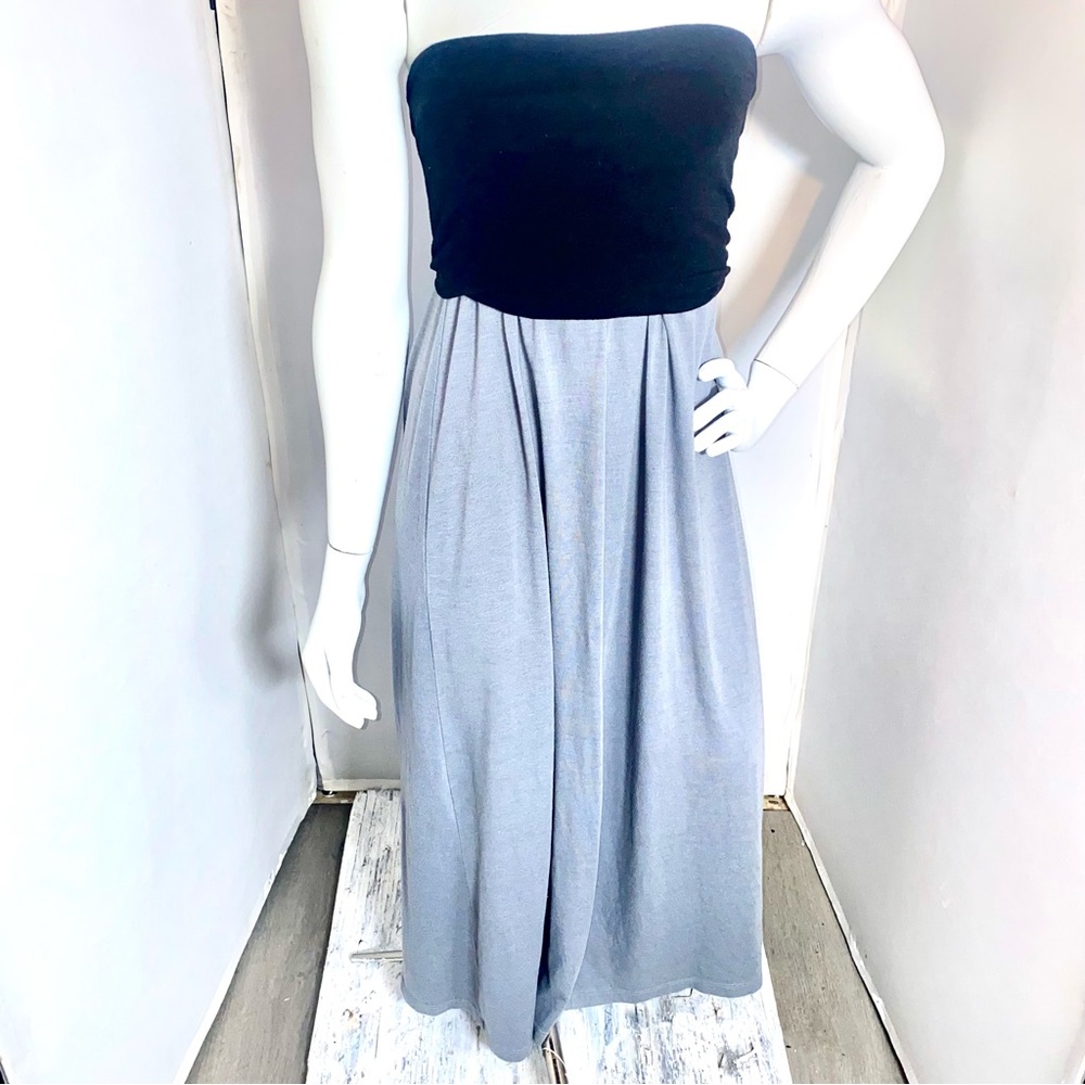 Derek Heart Black Bodice with Gray Maxi Skirt Strapless Dress